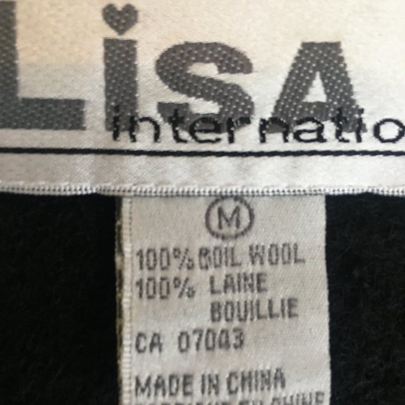 Lisa International Women Boil Wool Sweater Jacket Zip Cardigan Sz Med Black Red - Picture 11 of 11